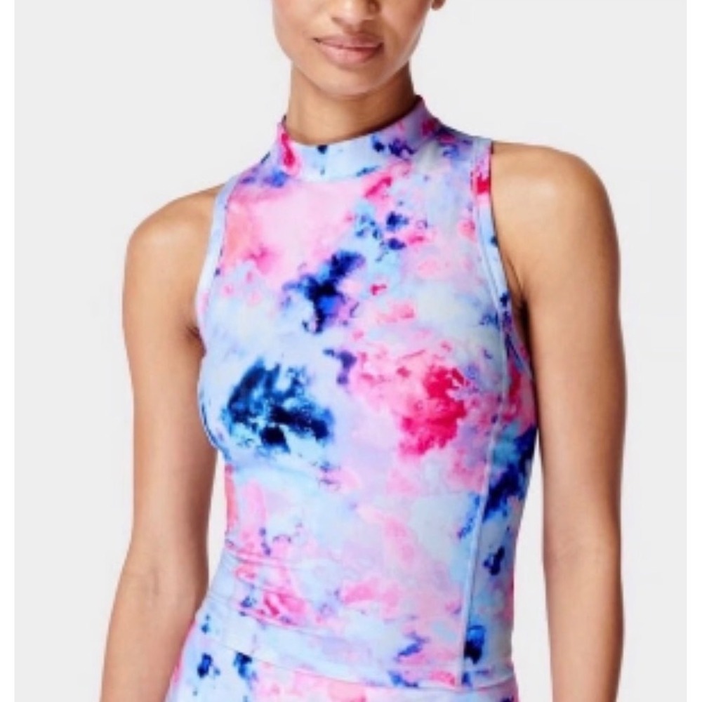 Sweaty Betty NWT Power Zip Back Workout Tank Top Pink Acid Spray Dye Size XS